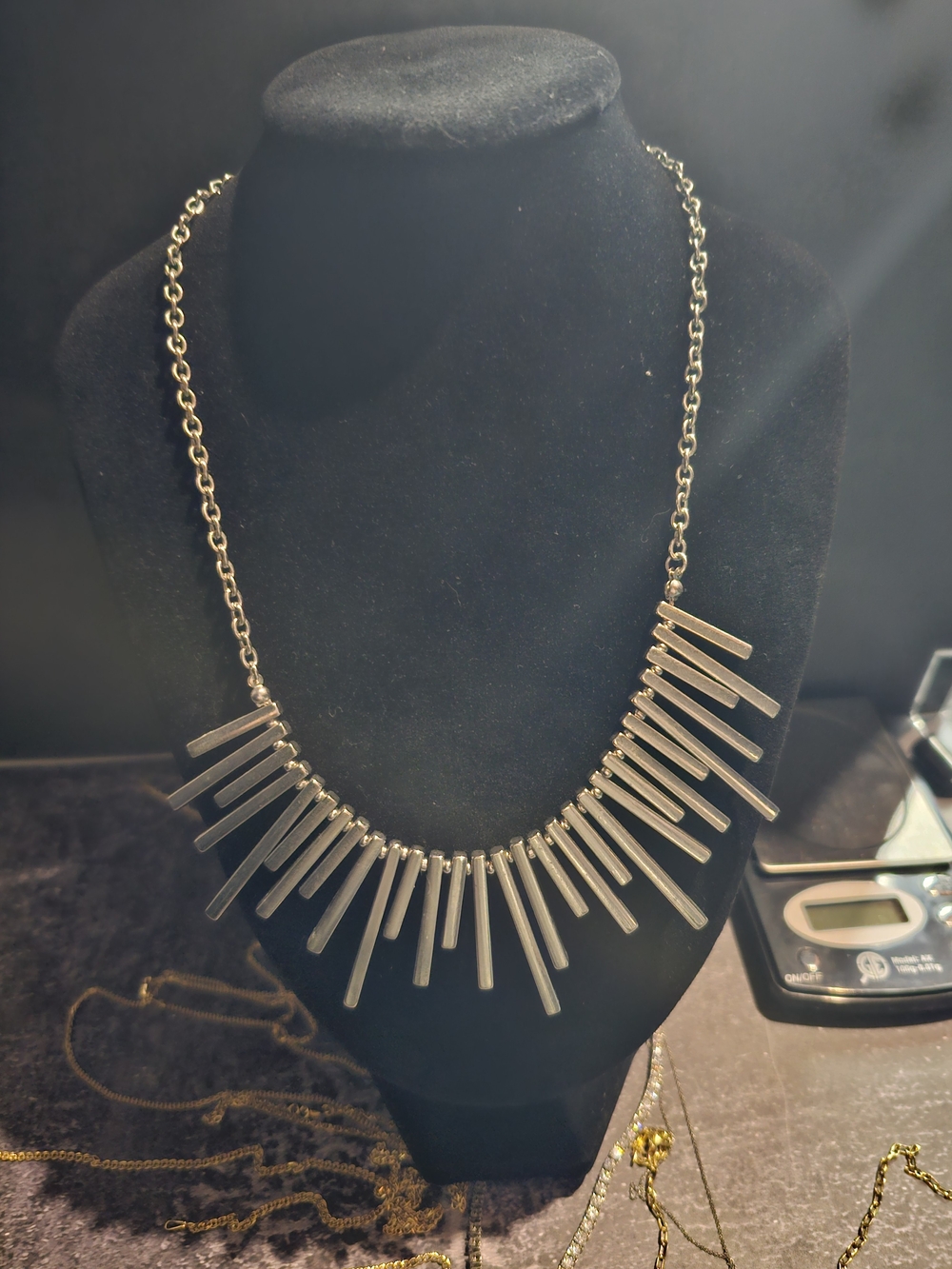 Stitch Fix Silver Tone Geometric Fringe Statement Necklace